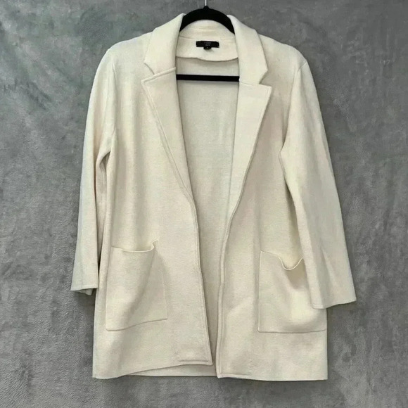 J Crew 365 Merino Wool Blend Heavy Open Long Knit Cardigan Sz S Ivory w/Pockets‎ - Picture 1 of 13